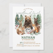 Watercolor Greenery Woodland Forest Birthday 招待状 (正面)