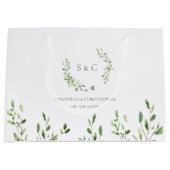 Watercolor Greenery Wreath monogram wedding ラージペーパーバッグ (正面)
