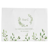 Watercolor Greenery Wreath monogram wedding ラージペーパーバッグ (裏面)