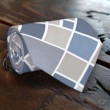 Watercolor Grey Blue Elegant Checkered Tie