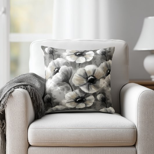 Watercolor Grey Floral クッション