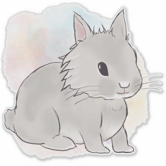 Watercolor Grey lionhead bunny  シール (正面)