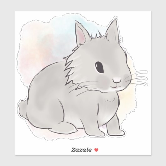 Watercolor Grey lionhead bunny  シール (シート)