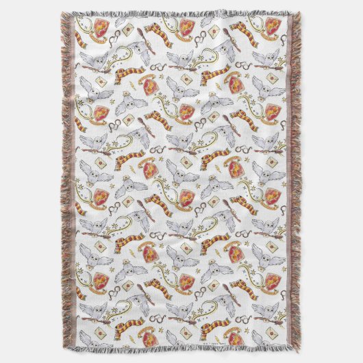 Watercolor GRYFFINDOR™ Hedwig Pattern スローブランケット (正面縦)