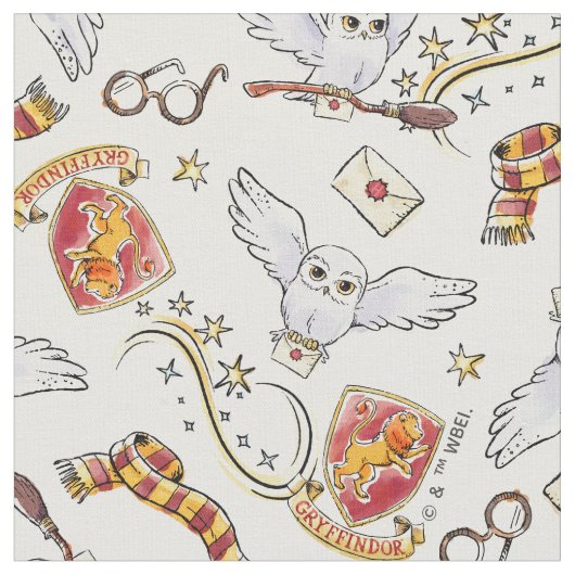 Watercolor GRYFFINDOR™ Hedwig Pattern ファブリック (クローズアップ)