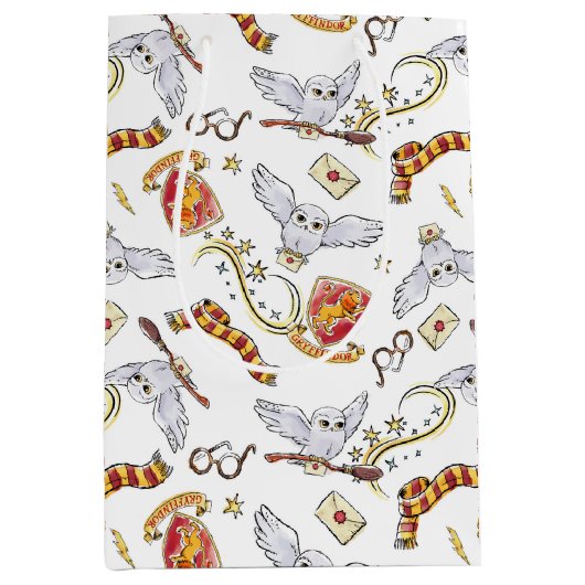 Watercolor GRYFFINDOR™ Hedwig Pattern ミディアムペーパーバッグ (正面)