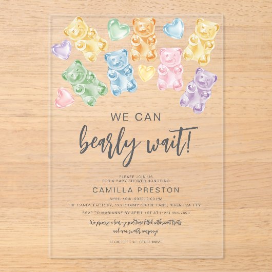 Watercolor Gummy Bears Baby Shower アクリル招待状 (正面)