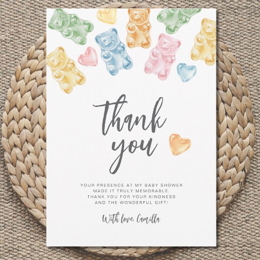 Watercolor Gummy Bears Baby Shower サンキューカード