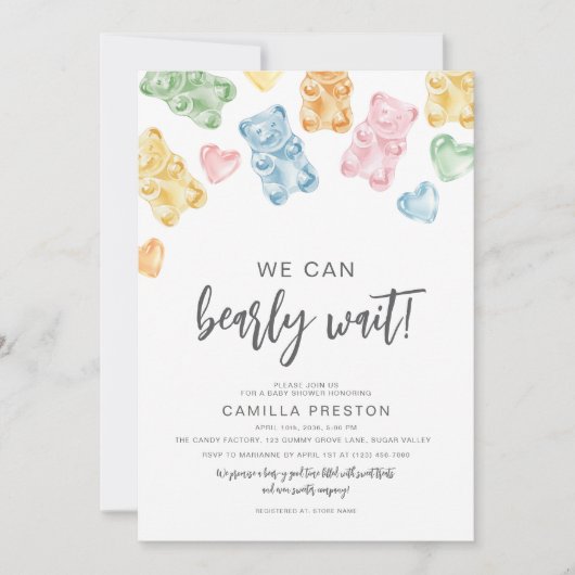 Watercolor Gummy Bears Baby Shower 招待状 (正面)