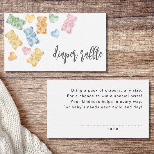 Watercolor Gummy Bears Baby Shower Diaper Raffle エンクロージャーカード