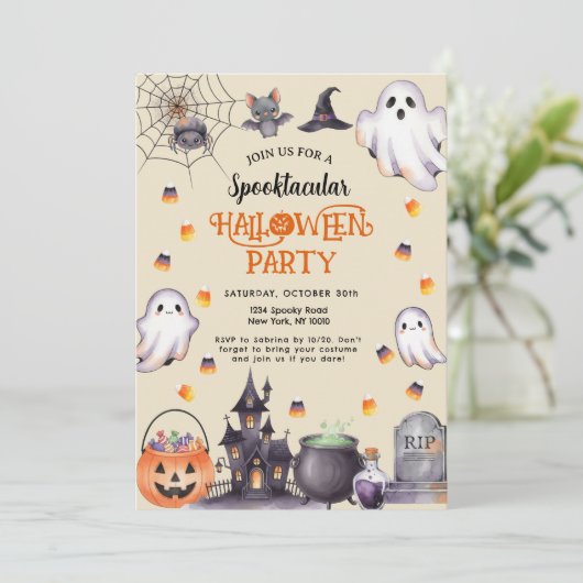Watercolor Halloween Invitation – Spooky & Stylish 招待状 (スタンド正面)