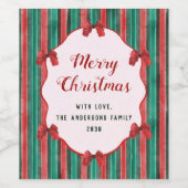 Watercolor Hand Drawn Red Bows Stripes Christmas  ワインラベル (シングルラベル)