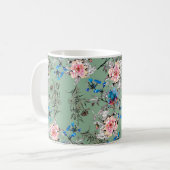 Watercolor hand drawn seamless pattern with beauti コーヒーマグカップ (正面左)