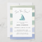 Watercolor Hand Lettering Sea You Soon Baby Shower 招待状 (正面)