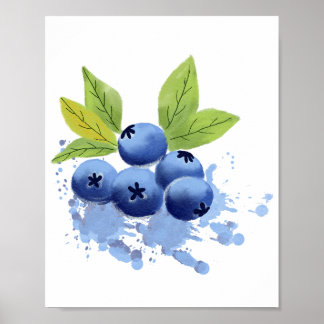 Watercolor Hand-painted Blueberry Illustration  ポスター