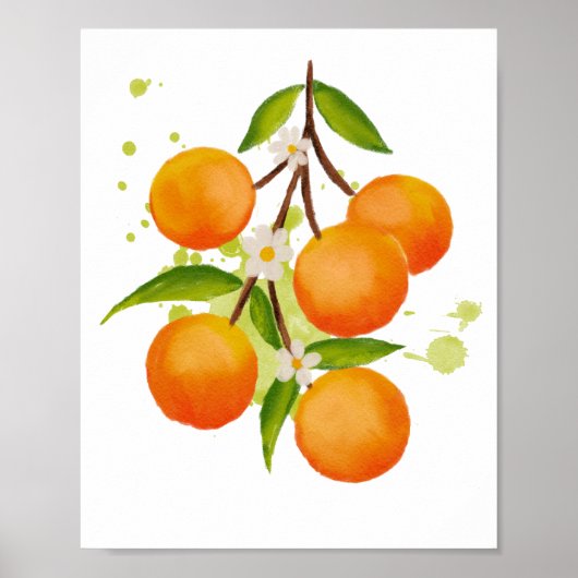 Watercolor Hand-painted Orange Branch Illustration ポスター (正面)
