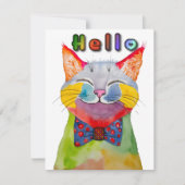 Watercolor Happy Cat Greeting Card 招待状 (正面)
