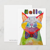 Watercolor Happy Cat Greeting Card 招待状 (正面/裏面)