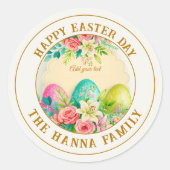 Watercolor Happy Easter Floral - Egg Rose ラウンドシール (正面)