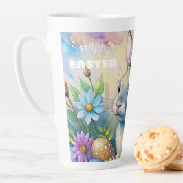 Watercolor Happy Easter Rabbit カフェラテマグ