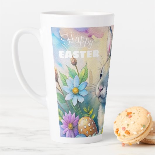 Watercolor Happy Easter Rabbit カフェラテマグ (インサイチュ)