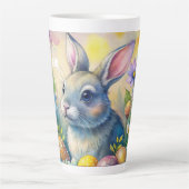 Watercolor Happy Easter Rabbit カフェラテマグ (正面)