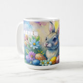 Watercolor Happy Easter Rabbit コーヒーマグカップ (正面左)