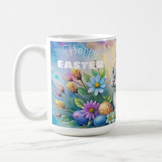 Watercolor Happy Easter Rabbit コーヒーマグカップ (左)