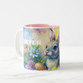 Watercolor Happy Easter Rabbit ツートーンマグカップ (正面左)