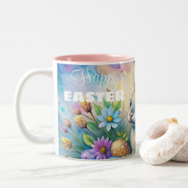 Watercolor Happy Easter Rabbit ツートーンマグカップ