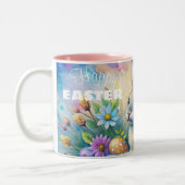 Watercolor Happy Easter Rabbit ツートーンマグカップ (左)