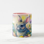 Watercolor Happy Easter Rabbit ツートーンマグカップ (中央)