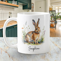 Watercolor Hare Country Wildlife Personalized コーヒーマグカップ