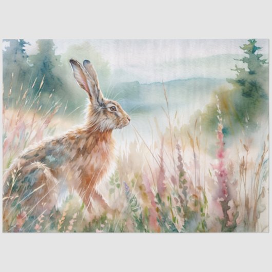 Watercolor Hare in Meadow Tissue Paper 薄葉紙 (正面)