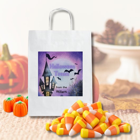 Watercolor Haunted House Halloween Treat Bag スクエアシール