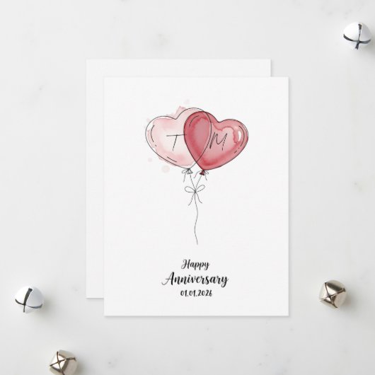 Watercolor Heart Anniversary Card Custom Couple シーズンカード (正面/裏面インサイチュ)