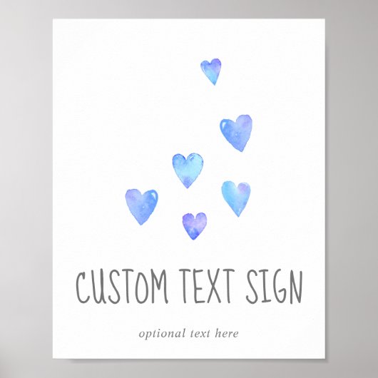 Watercolor Heart Boy Baby Shower Custom Text Sign ポスター (正面)