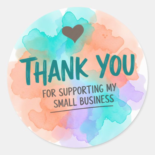 Watercolor Heart Thank You Business Sticker ラウンドシール (正面)