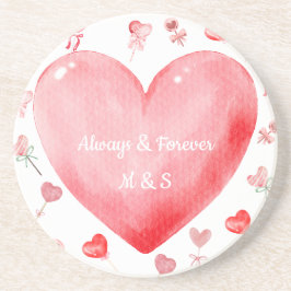 Watercolor Heart Valentine Drink Coaster コースター