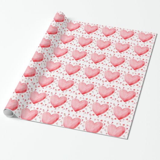 Watercolor Heart Valentine Wrapping Paper ラッピングペーパー (アンロールド)