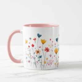 Watercolor Heart WildFlowers Valentines Mug マグカップ