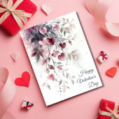Watercolor Hearts and Flowers Valentine's Greeting カード