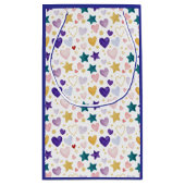 Watercolor Hearts and Glittering Stars Pattern スモールペーパーバッグ (裏面)