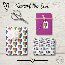 Watercolor Hearts and XOXO Wrapping Paper Sheets ラッピングペーパーシート