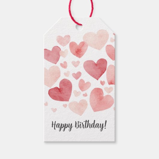 Watercolor Hearts Birthday ギフトタグ (正面)