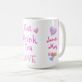 Watercolor Hearts EAT Drink Tea LOVE コーヒーマグカップ (正面右)