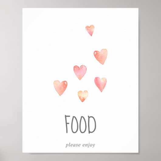Watercolor Hearts Girl Baby Shower Food Table Sign ポスター (正面)