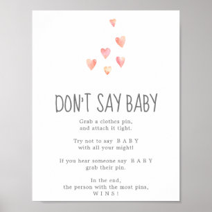 Watercolor Hearts Girl Don't Say Baby Game Sign ポスター