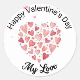 Watercolor Hearts "Happy Valentine's Day My Love"  ラウンドシール