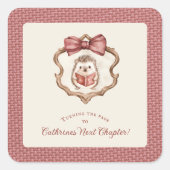 Watercolor Hedgehog Reading Book Baby Shower  スクエアシール (正面)